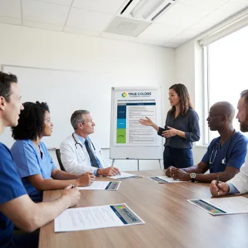 Healthcare team collaborating during communication training