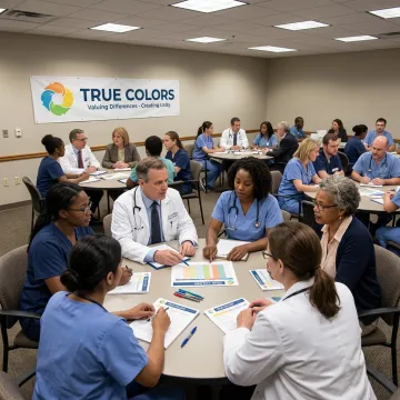 Healthcare staff discussing communication styles