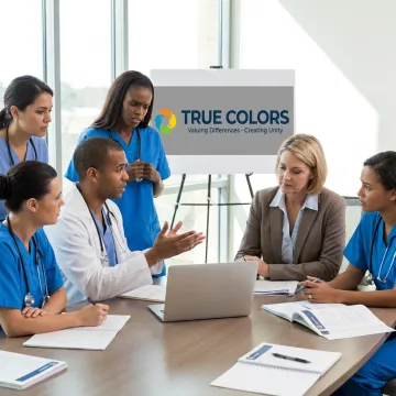 Healthcare professionals in a collaborative training discussion