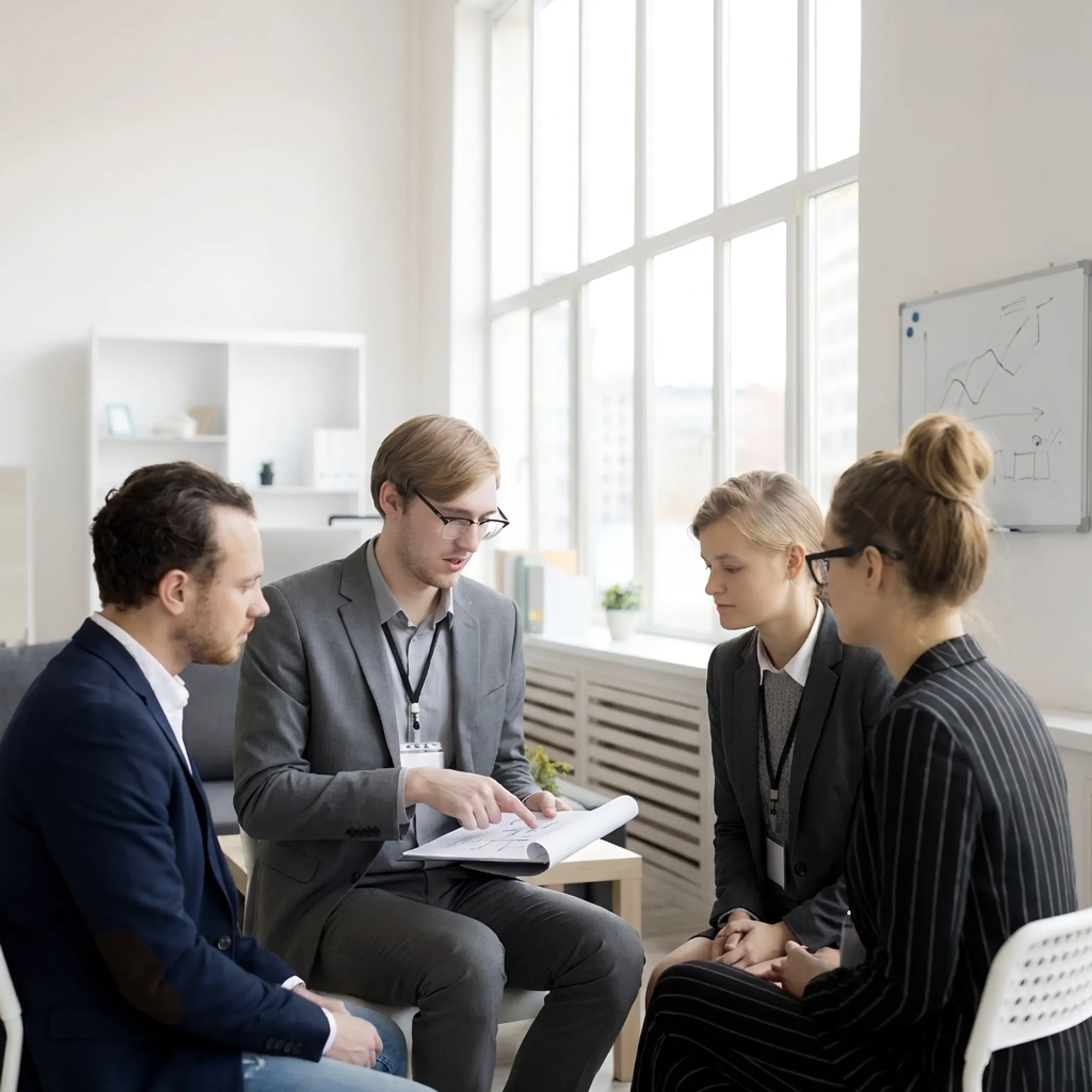 Executive leadership team collaborating around a conference table during a strategic development session