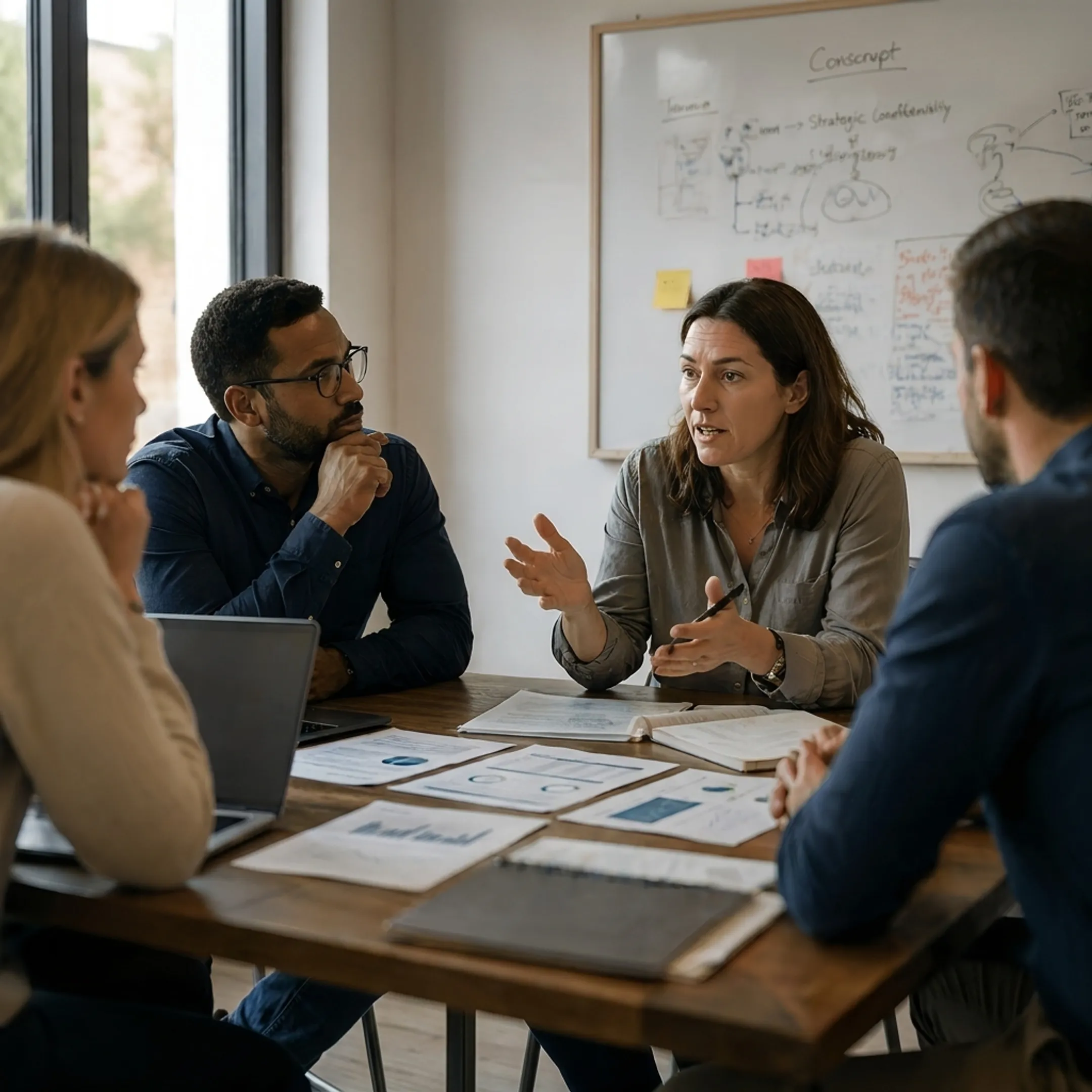 Executive team collaborating during a leadership strategy session