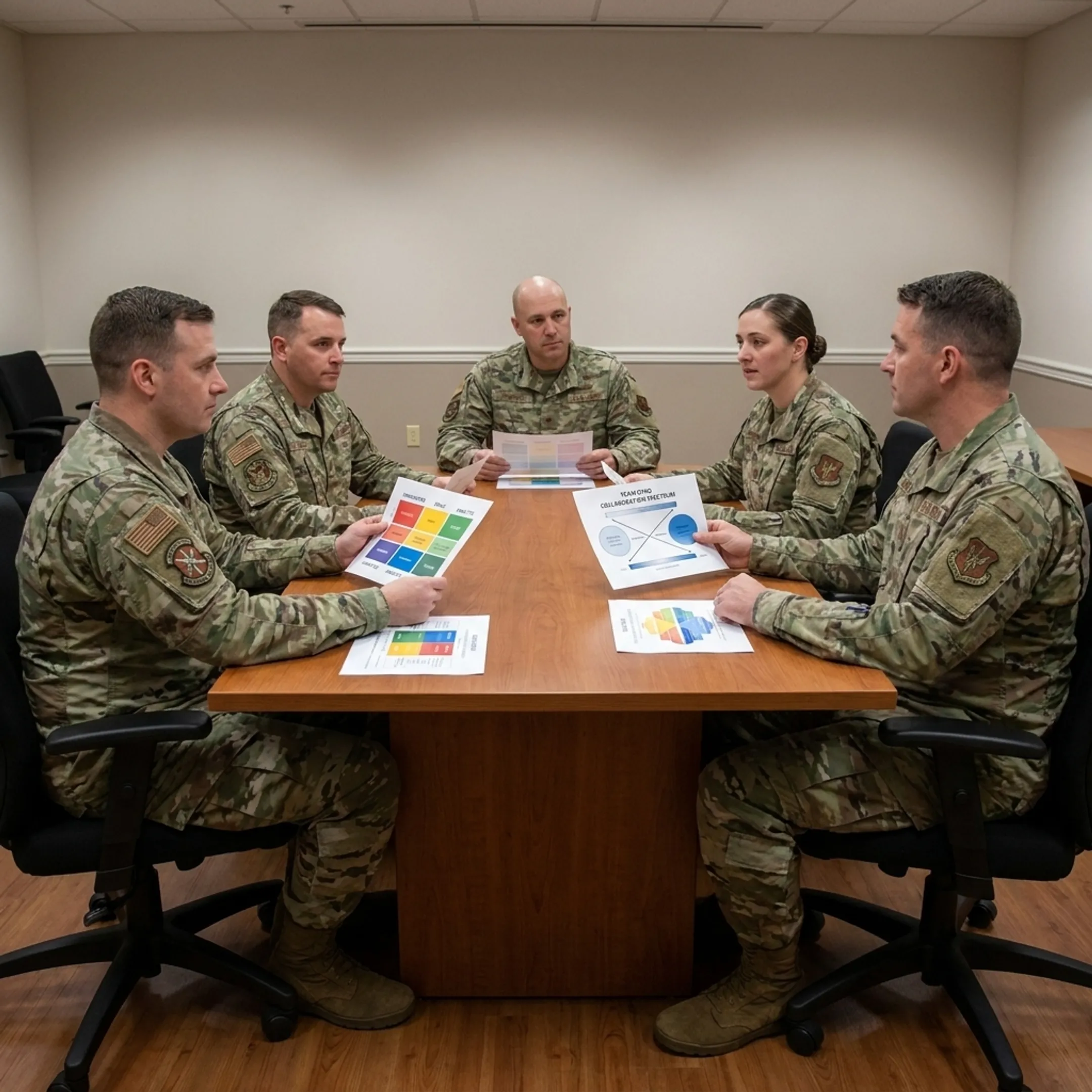 Military personnel participating in a strategic communication and leadership workshop