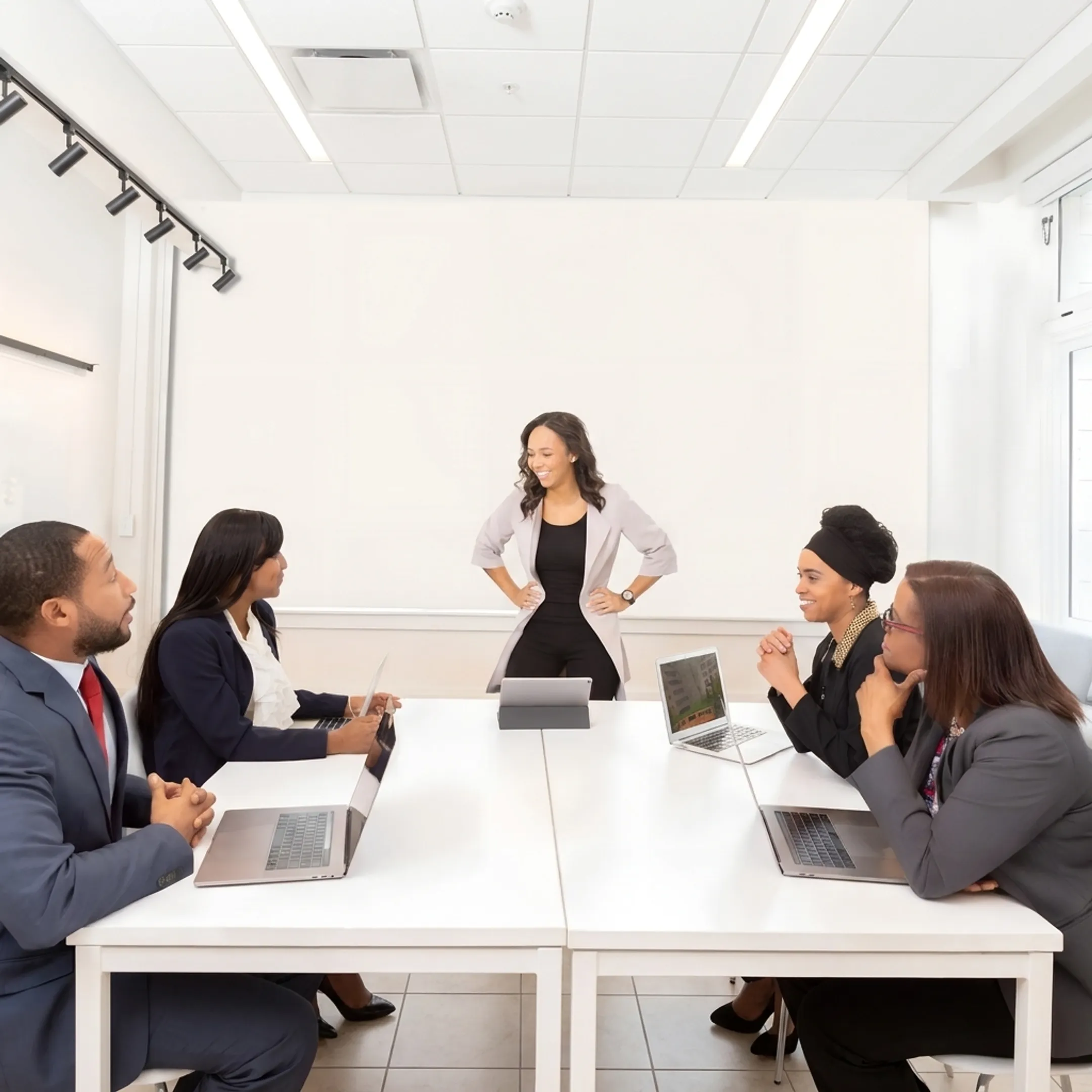 Business manager facilitating a constructive conflict resolution discussion