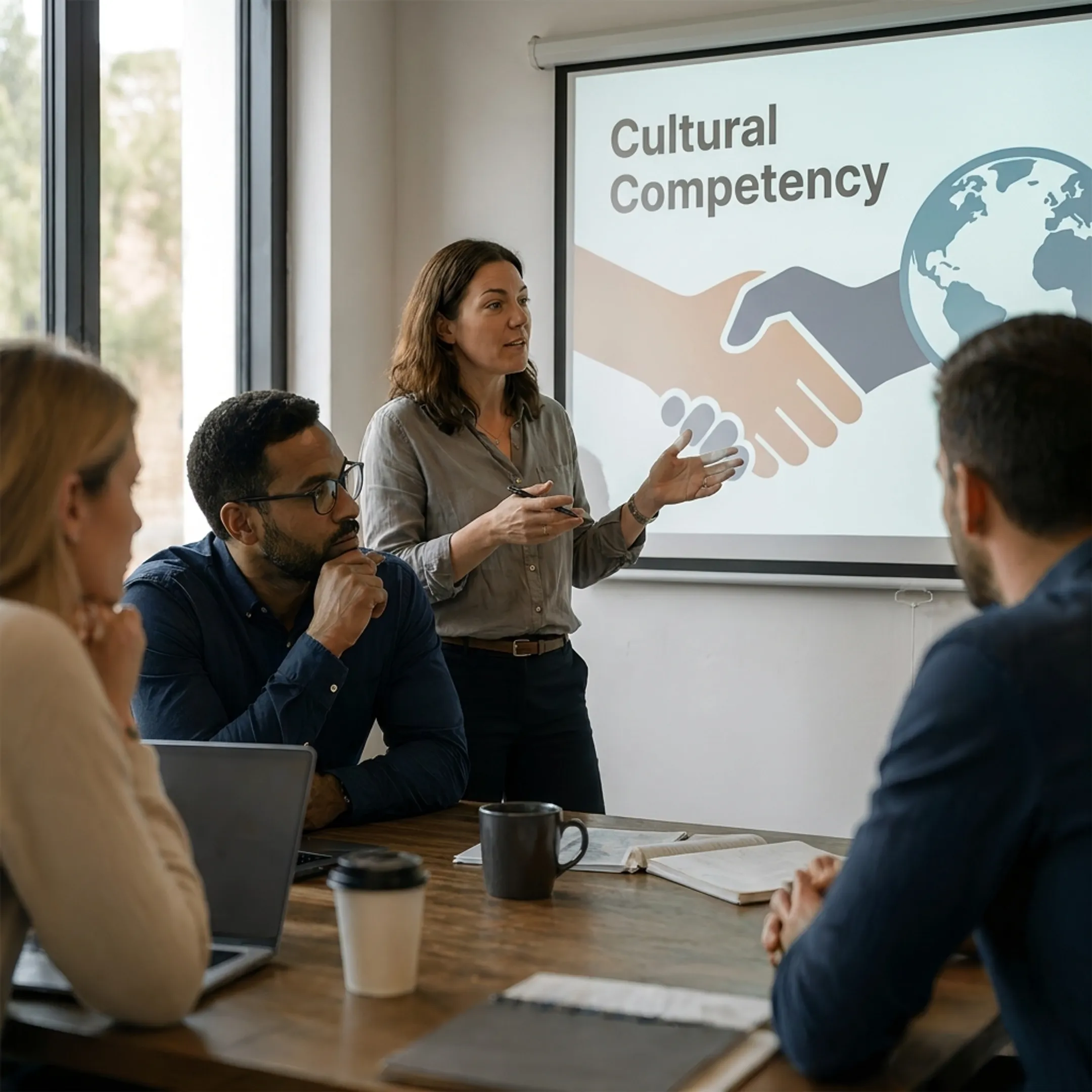 Organizational development consultant presenting culture strategies to company leadership