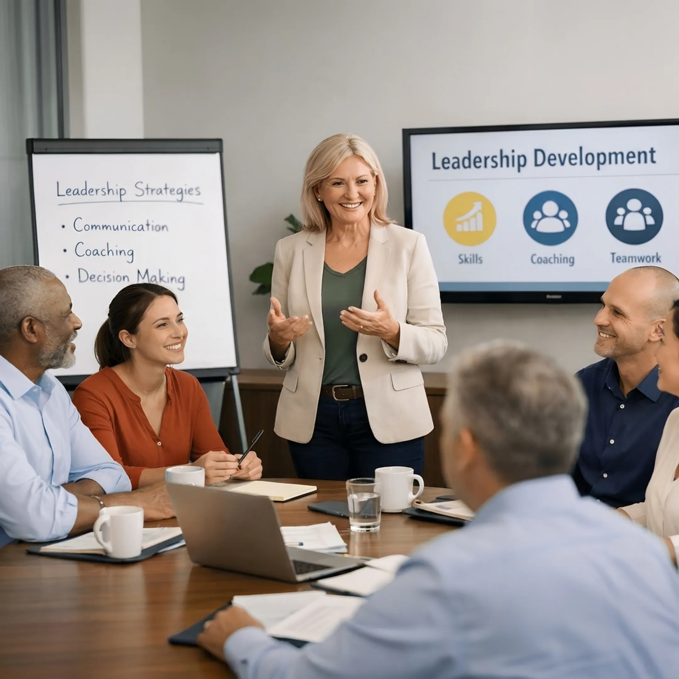 Corporate leadership consultant presenting governance frameworks to enterprise executives