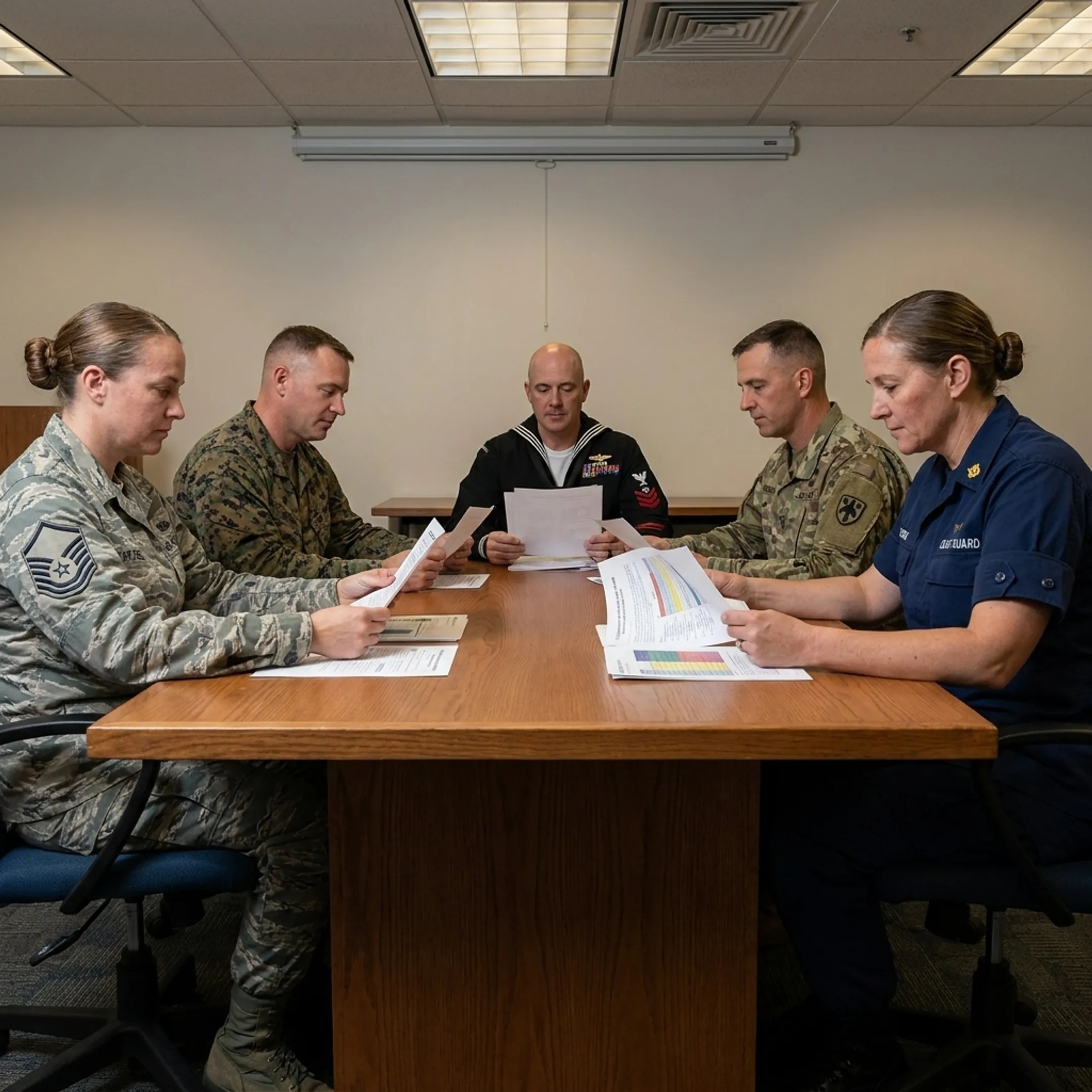 Military personnel participating in a professional team communication workshop