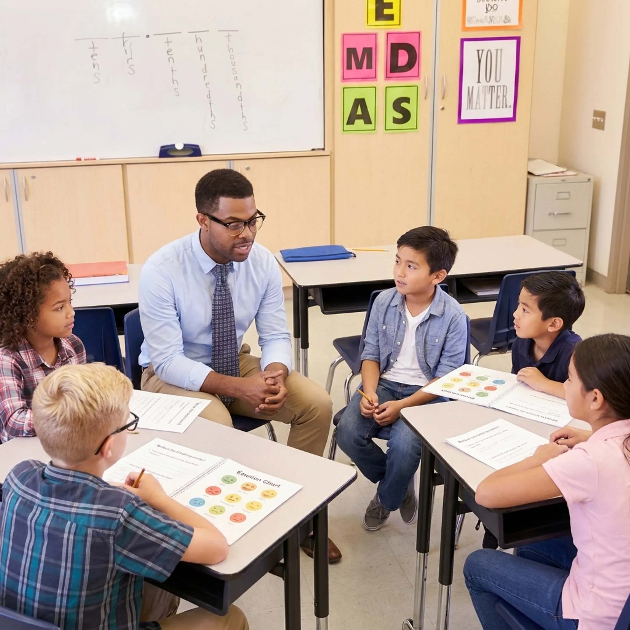 Educators and students engaging in a collaborative social emotional learning classroom workshop
