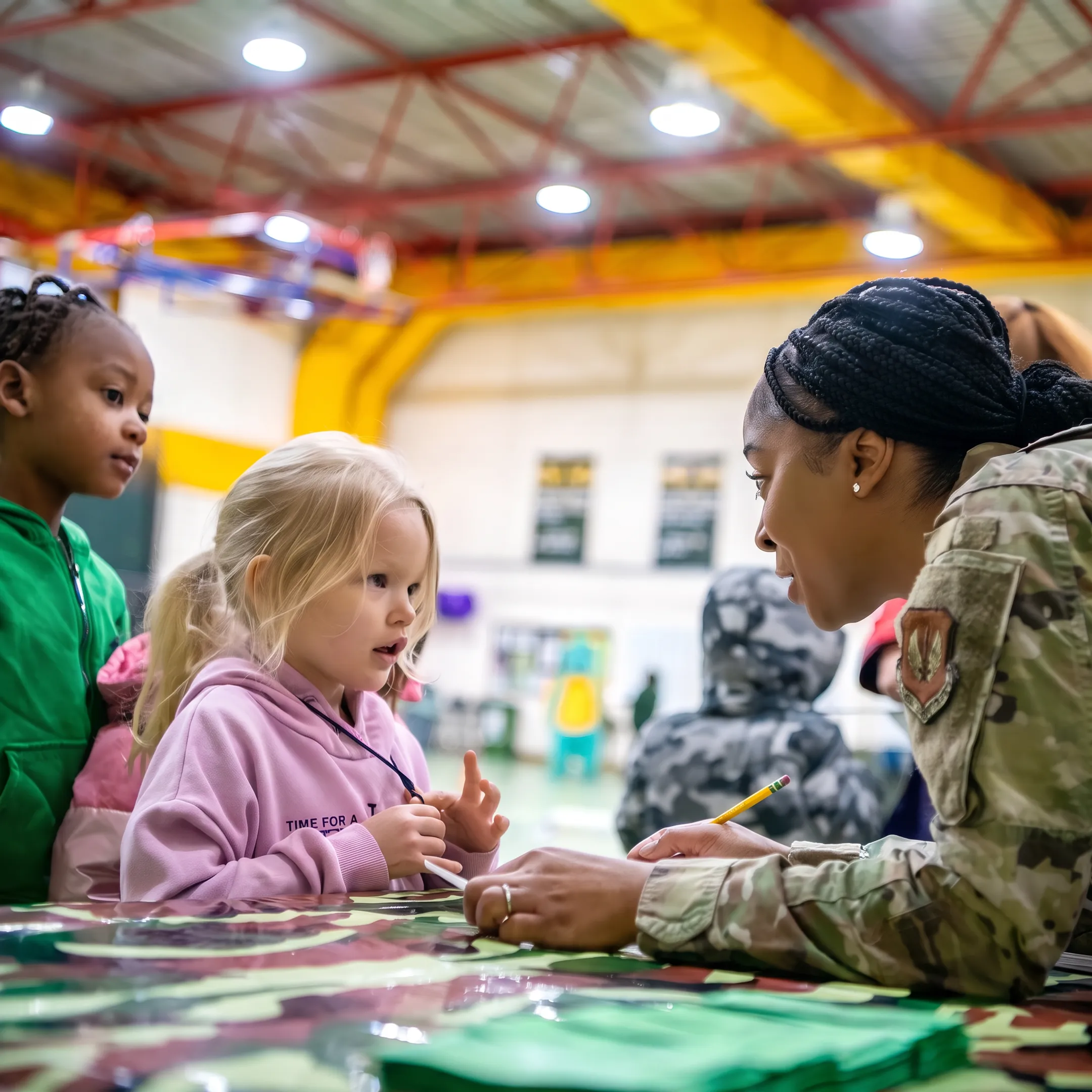 Military team members collaborating effectively during a professional conflict resolution training workshop