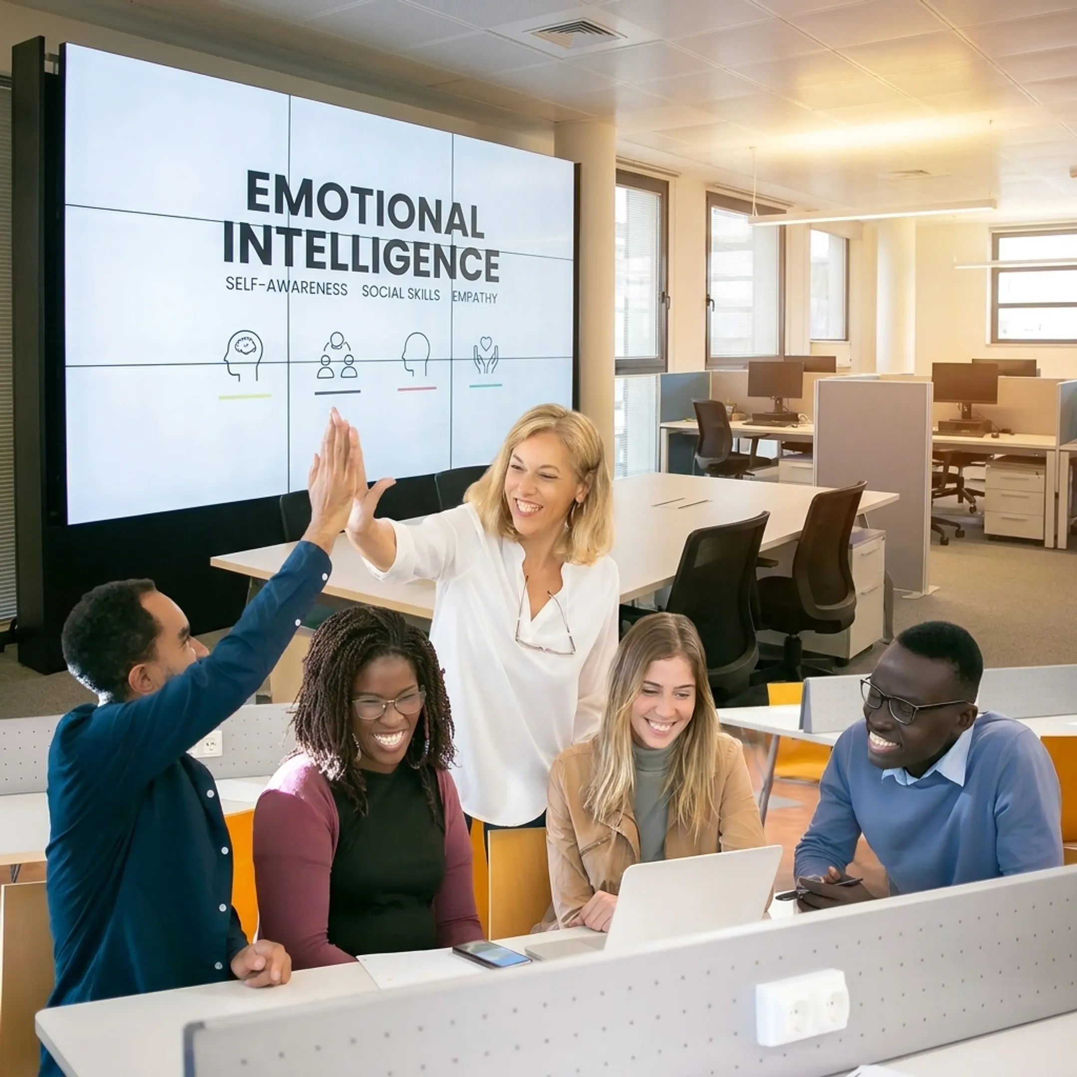 Facilitator leading an interactive emotional intelligence workshop for business professionals