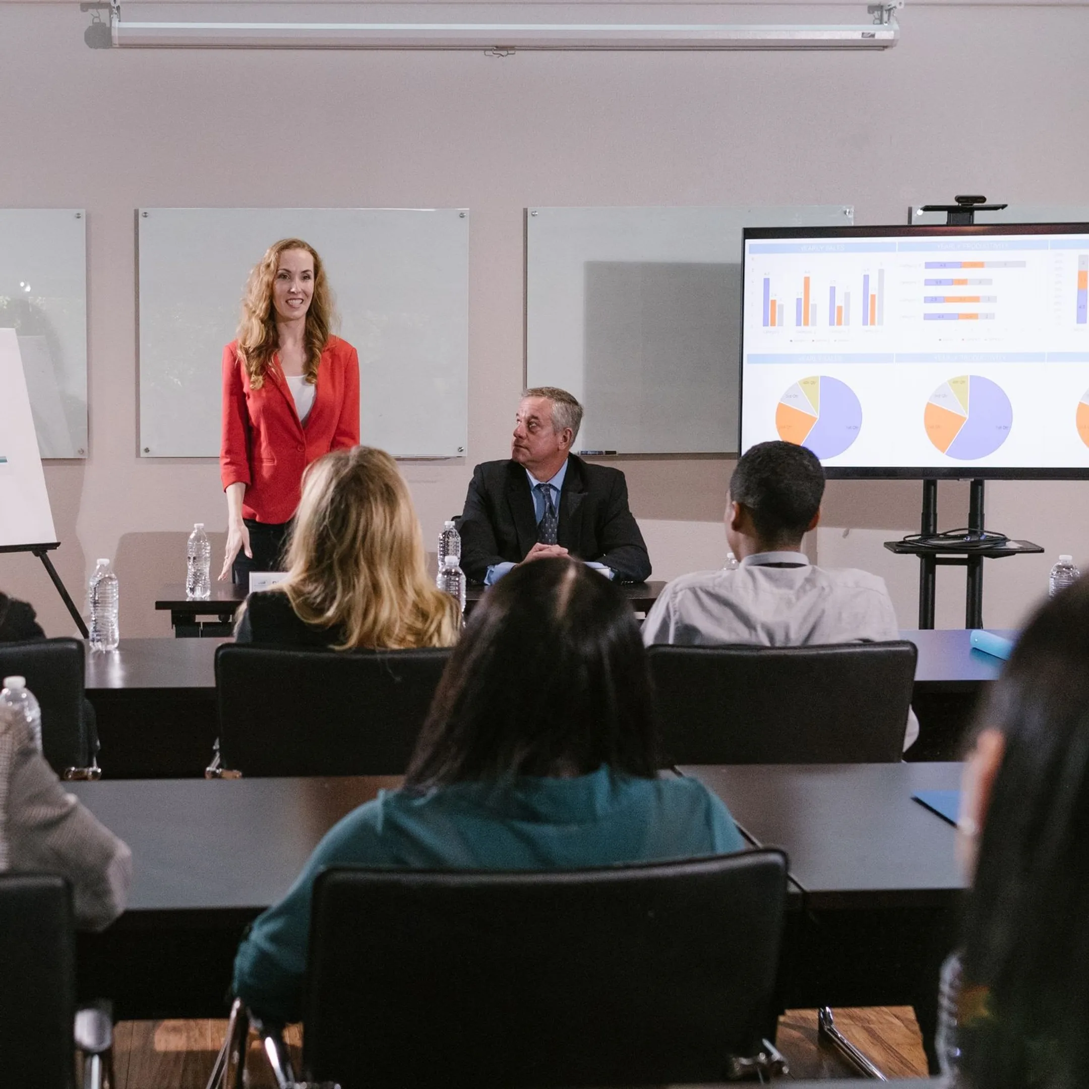 Business team collaborating during an interactive corporate communication session