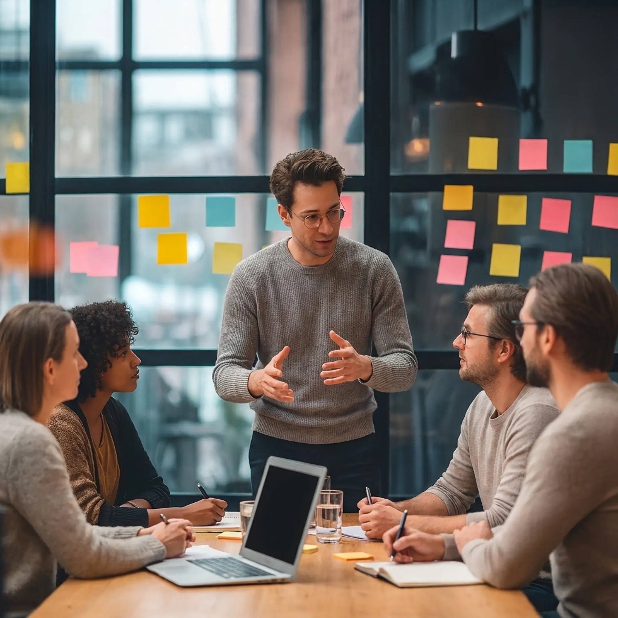 Facilitator guiding manufacturing leaders through a leadership exercise