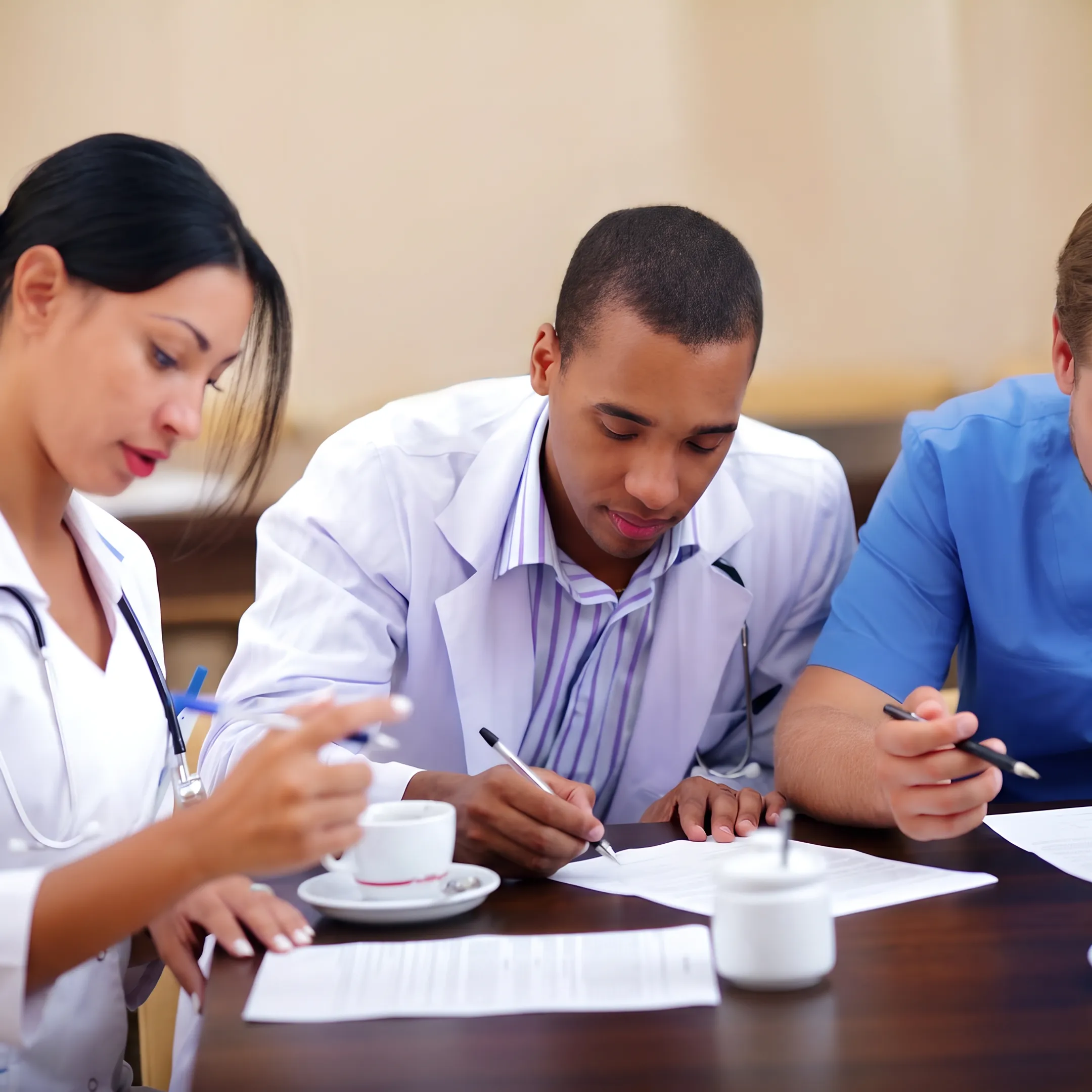 Physician leaders collaborating during a healthcare leadership development session