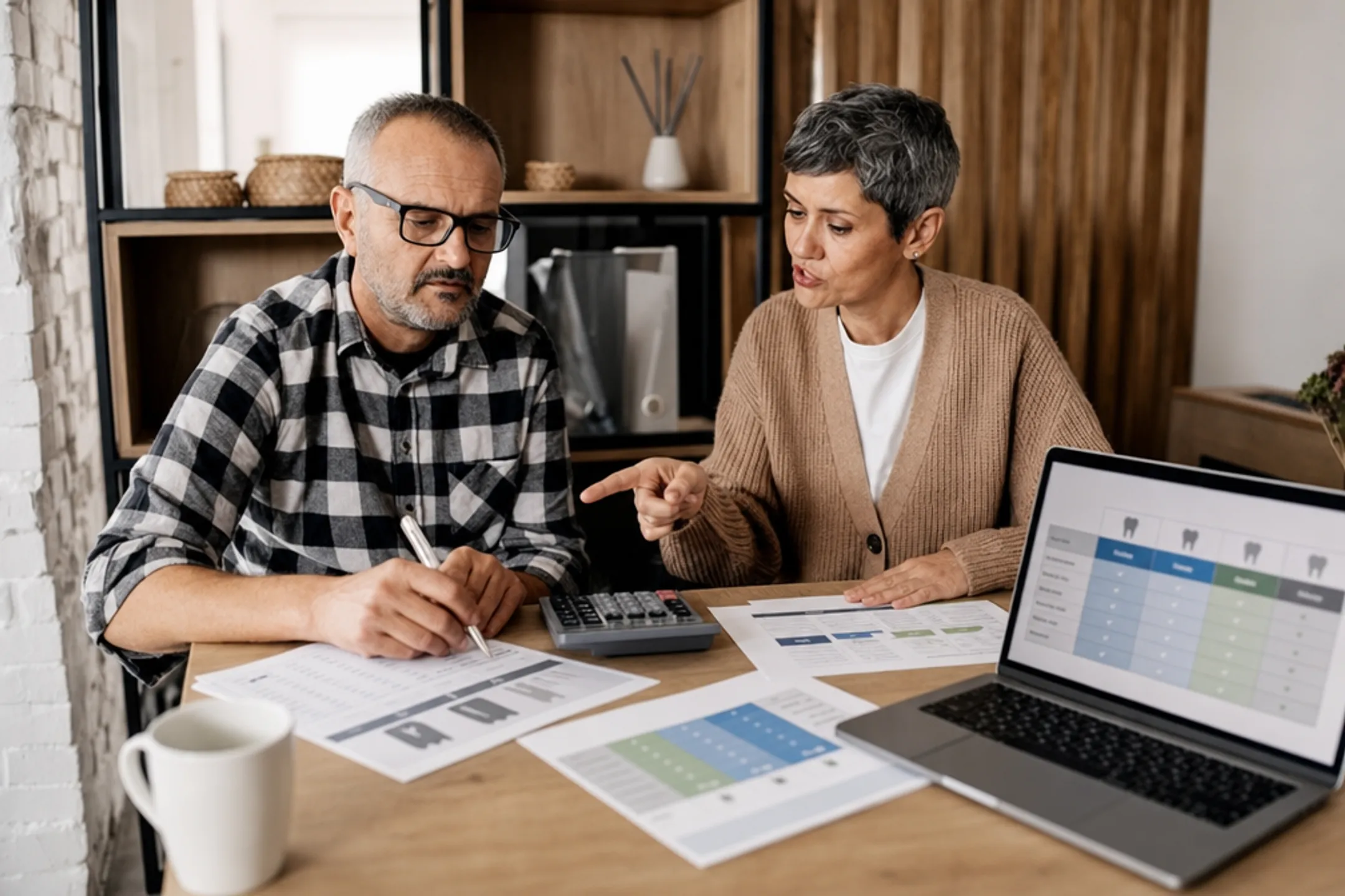 Senior couple reviewing dental insurance documents and comparing quotes together
