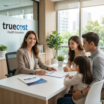 Dental insurance consultation with family reviewing coverage options