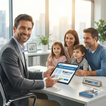 Insurance advisor consulting with family about dental coverage options
