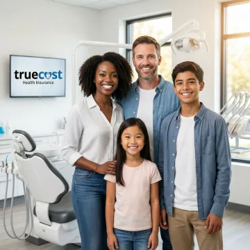 Family smiling with healthy teeth after dental checkup
