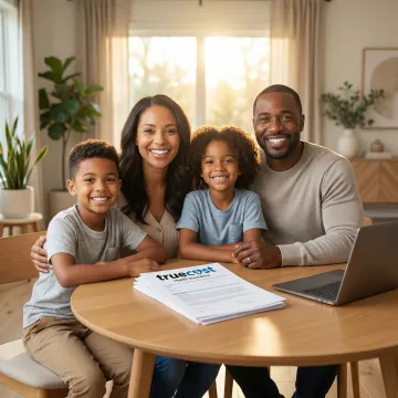 Happy Montana family smiling showing healthy teeth with dental insurance documents