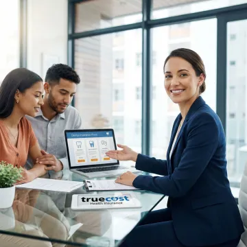 Licensed insurance advisor consulting with client about dental insurance options on laptop