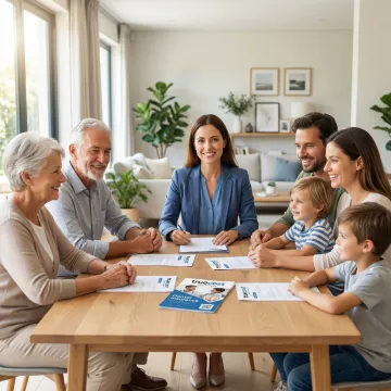Happy family reviewing dental insurance documents with insurance advisor
