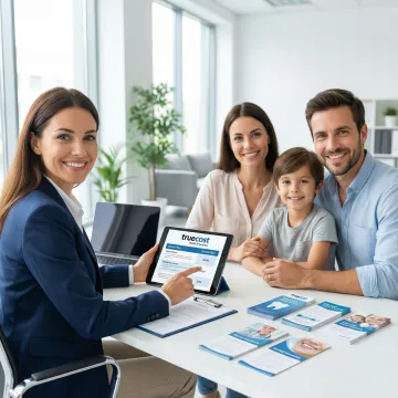 Happy Kissimmee family reviewing dental insurance options with advisor