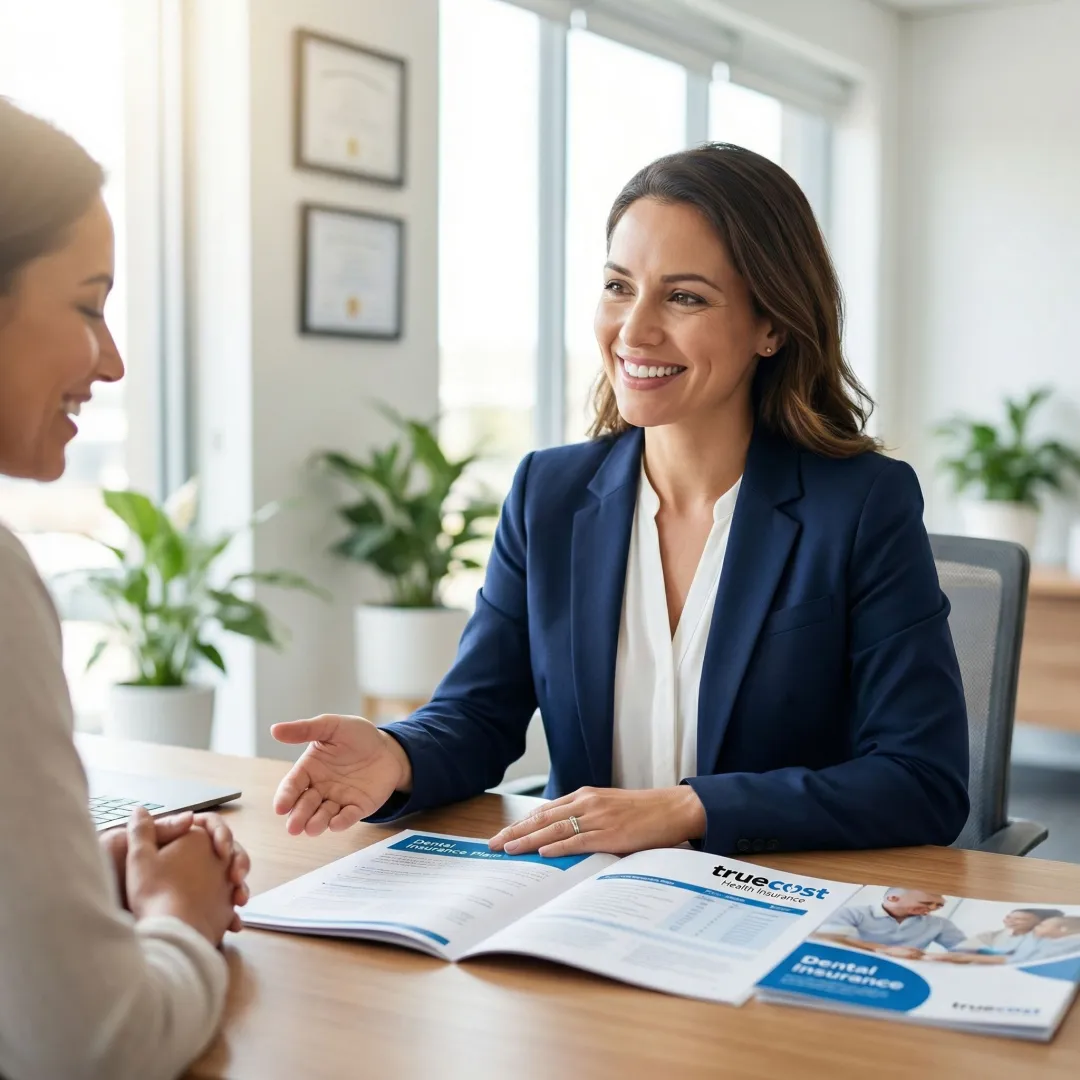 Dental insurance advisor consulting with client about coverage options