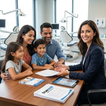 Family smiling with dental insurance paperwork in Greenville, NC