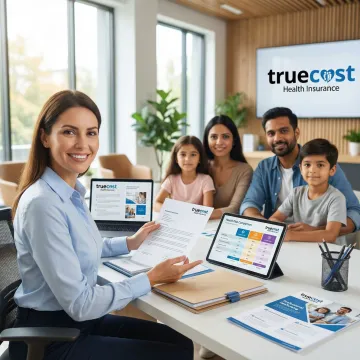 Insurance advisor explaining health coverage options to family