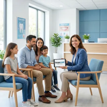 Happy family smiling showing healthy teeth after dental checkup