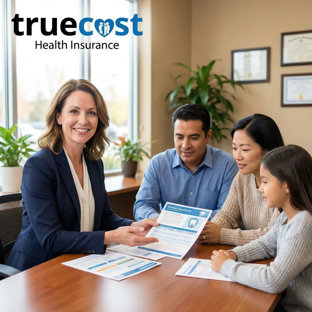 Insurance advisor consulting with family about dental coverage options
