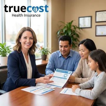 Insurance advisor consulting with family about dental coverage options