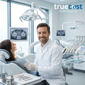Dentist examining patient with modern dental equipment