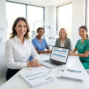 Insurance verification specialist consulting with dental practice staff