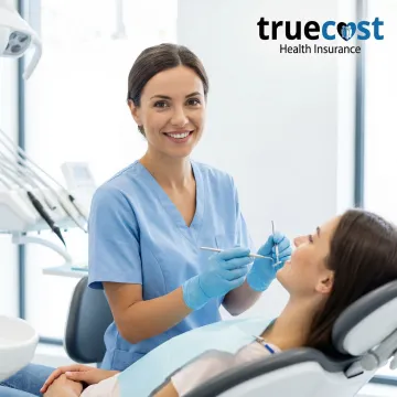 Dentist examining patient with dental insurance coverage