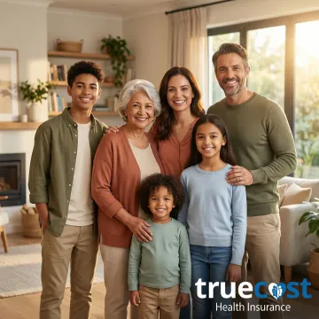 Happy family smiling showing healthy teeth after dental visit