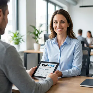 Insurance advisor reviewing HealthSpring dental plan details with satisfied customer