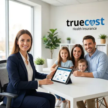 Happy Iowa family reviewing dental insurance coverage options with advisor