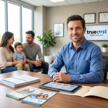 Family reviewing dental insurance documents with advisor