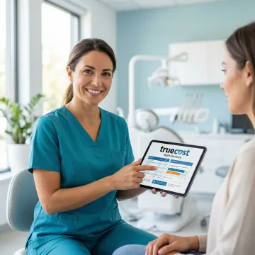 Dentist showing patient dental insurance coverage options