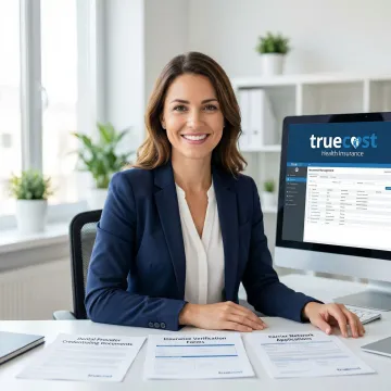 Insurance specialist reviewing dental credentialing applications and verification forms