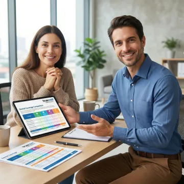 Insurance advisor reviewing dental plan options with client on tablet device