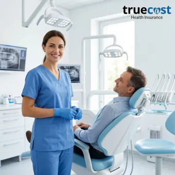 Professional dentist providing emergency and routine dental care treatment to patient