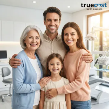 Happy family smiling showing healthy teeth after dental treatment