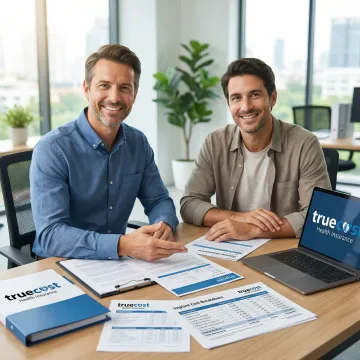 Insurance advisor helping client review dental implant coverage options