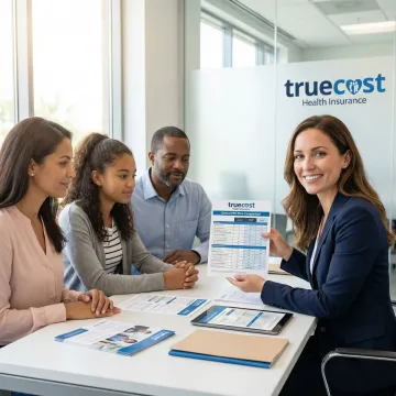 Family reviewing dental PPO insurance plan options with advisor