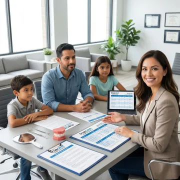 Texas family comparing dental insurance plans with dental care tools and coverage documents