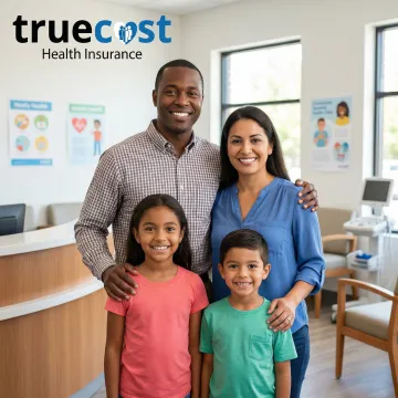 Happy diverse family smiling showing healthy teeth after receiving affordable dental care