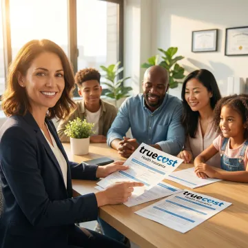 Insurance advisor consulting with family about affordable dental plan options