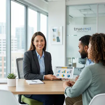 Insurance advisor consulting with family about coverage options