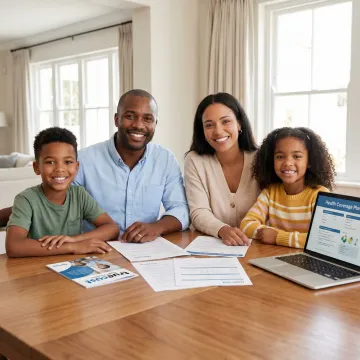 Happy family reviewing health insurance coverage options together