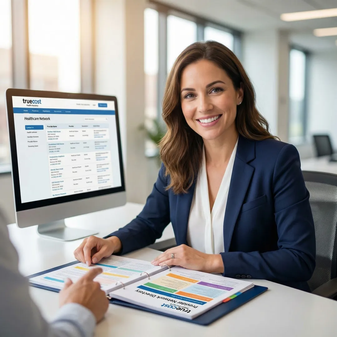 Licensed insurance advisor helping client review provider network options